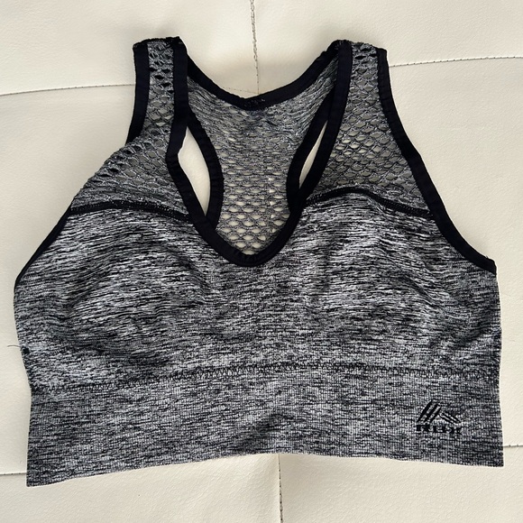 RBX Black and Gray Racerback Sports Bra with Mesh Panels - Picture 1 of 4